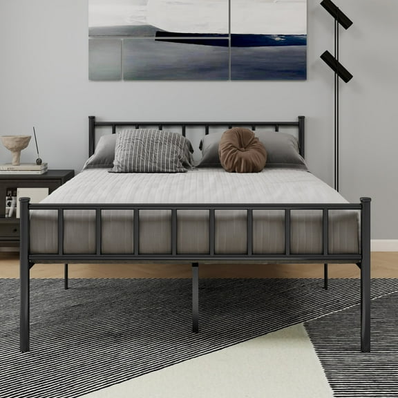 AUFANK Full Size Classic Metal Platform Bed Frame-Mattress Foundation Steel Slat Support, Black