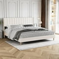 thumbnail image 1 of AUFANK King Bed Frame Upholstered Platform with Wooden Slats, Noise-Free, Beige, 1 of 6