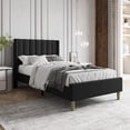 thumbnail image 1 of AUFANK Twin Bed Frame Upholstered Platform with Wooden Slats, Noise-Free, Black, 1 of 7