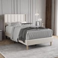 thumbnail image 1 of AUFANK Twin Bed Frame Upholstered Platform with Wooden Slats, Noise-Free, Beige, 1 of 6