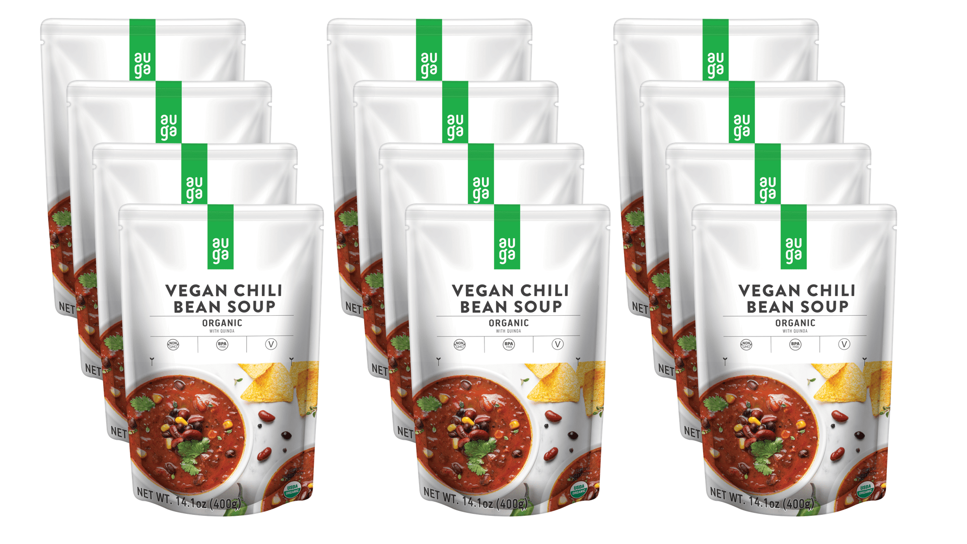 AUGA Organic Chili Bean Soup, 14.1oz (12-pack) Vegan Plant Based Vegetarian