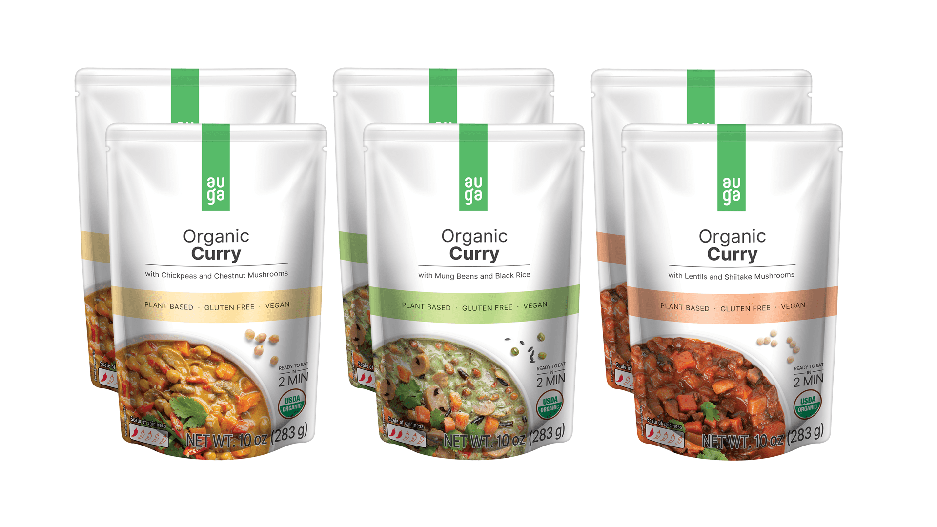 AUGA Organic Curry Meal Variety Bundle, 10oz (6-pack) (Green, Red ...