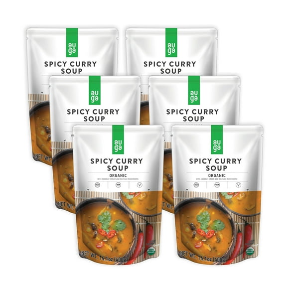 AUGA Organic Spicy Curry Soup, 14.1oz (6-pack) Vegan Plant Based Vegetarian