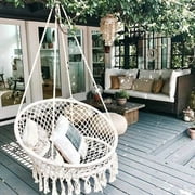 AUGIENB Hammock Chair Macrame Swing, Handmade Knitted Hanging Cotton Rope Chair for Indoor/Outdoor Home Patio Deck Yard Garden Reading Leisure, White