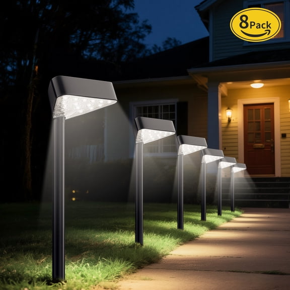 BLITZWILL Solar Pathway Lights Outdoor, 8 Pack Solar Landscape Path Lights,Bright Auto On/Off IP44 Waterproof,for Yard Patio Walkway Driveway Pathway,White