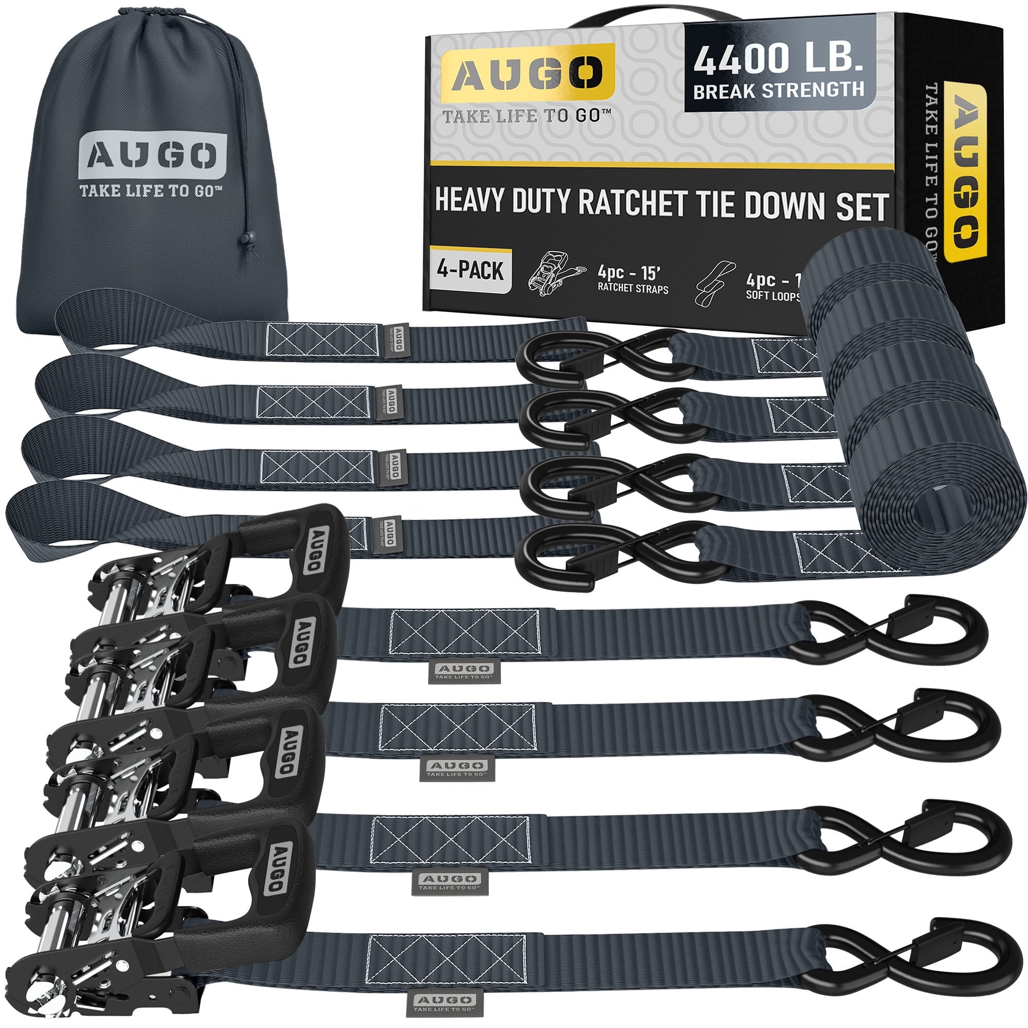 AUGO Heavy Duty Ratchet Straps & Soft Loops 1.5‚Äù x 15‚Äô - Walmart.com