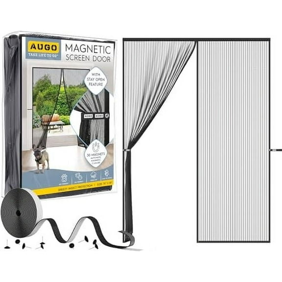 AUGO Magnetic Screen Door - Self Sealing, Heavy Duty, Hands Free Mesh Partition Keeps Bugs Out - Pet and Kid Friendly - Patent Pending Keep Open Feature - 74 Inch x 81 Inch