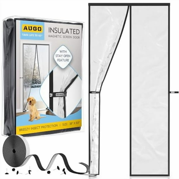 AUGO Magnetic Thermal Insulated Door Curtain - Transparent EVA Door Cover for Winter- Keeps Warm Air In and Cold Air Out - Home Winterizing Products - Patent Pending Keep Open Feature - 38 x 83 Inch