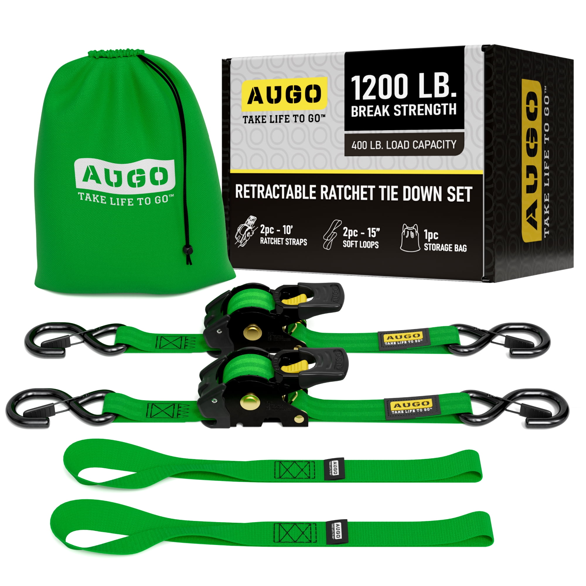 AUGO Retractable Ratchet Straps | 2 Heavy Duty Ratchet Straps Self ...