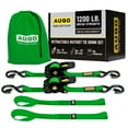 thumbnail image 1 of AUGO Retractable Ratchet Straps | 2 Heavy Duty Ratchet Straps Self Retractable Tie Down Straps with Soft Loops & Storage Bag for Motorcycle, Truck, Trailer, Cargo Van |1200 Lb Break Strength 1” x 10’, 1 of 7