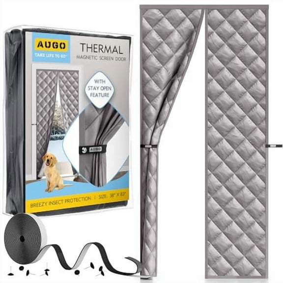 AUGO Thermal Door Curtain - Thermal Door Cover for Winter - Magnetic Thermal Insulated Door Curtain for Winter - Winter Door Insulation - Keeps Warm Air in & Cold Air Out - Home Winterizing Products