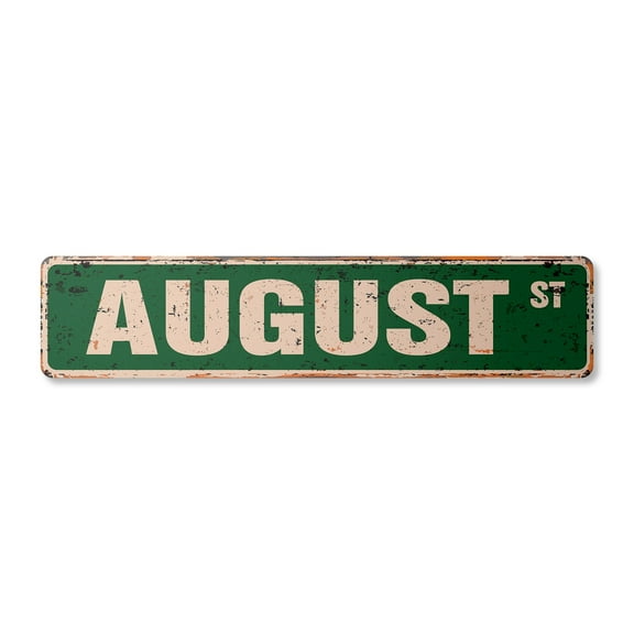 AUGUST Vintage Aluminum Street Sign Childrens Name Room Metal Sign rustic metal tin | Indoor/Outdoor | 30" Wide