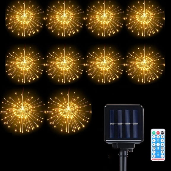AUHIFVAX 5/10 Pack Suspended Solar Fireworks Light Outdoor Waterproof LEDs Star Burst Light 8-Mode with Remote Control Eaves Garden Tree Christmas Decorative Light