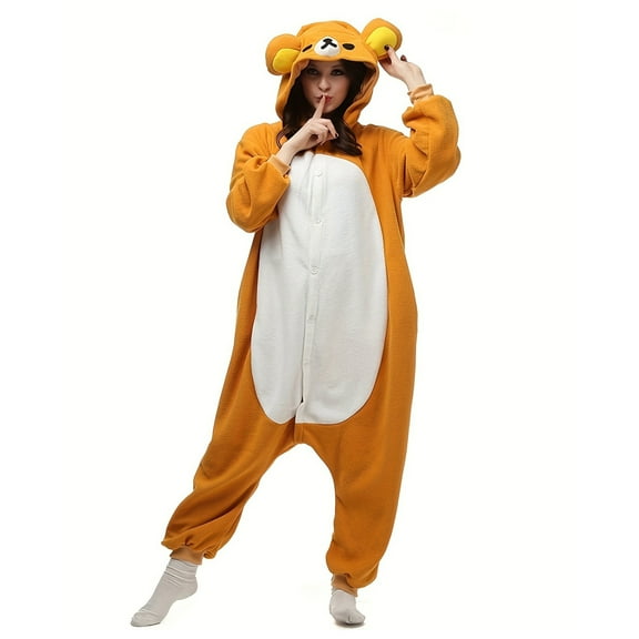 AUHIFVAX  Halloween Christmas Cartoon Bear Pajama Jumpsuit Women's Cute Long Sleeve Hooded