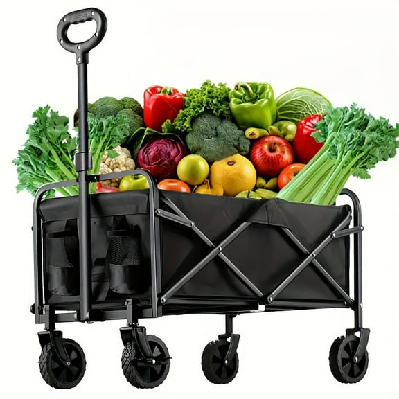 AUHIFVAX Heavy Duty Large Capacity Folding Wagon Shopping Outdoor Portable Utility Cart All-Terrain Wheels and Foldable Design for Beach Lawn Sports Camping and Outdoor Activities