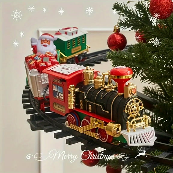 AUHIFVAX Santa Claus Electric Train Set with Music - Battery-Powered, Realistic Sound, Red/Black, Durable PP Material - Idear Christmas Tree Decoration & Toy Car for Christmas