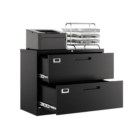 AUHUP 2 Drawer File Cabinet with Lock, Metal Lateral Filing Storage Cabinet Fits Letter/Legal/F4/A4 Size, File Cabinets for Home Office (Black-Assembly Required)