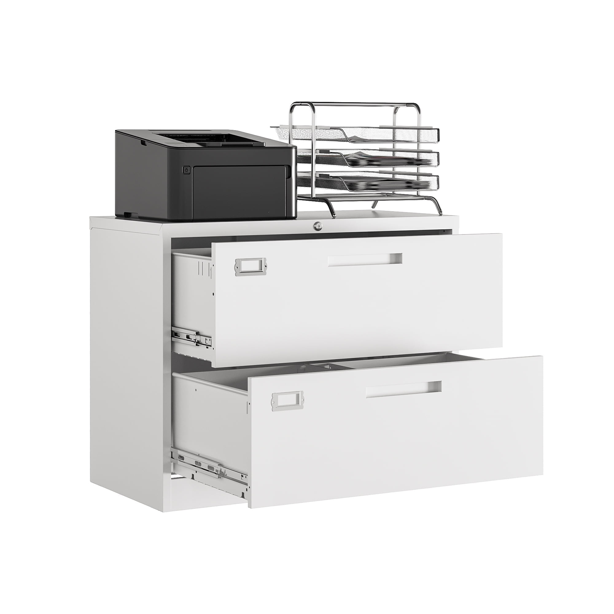 AUHUP 2 Drawer File Cabinet with Lock, Metal Lateral Filing Storage Cabinet Fits Letter/Legal/F4/A4 Size, File Cabinets for Home Office (White-Assembly Required)