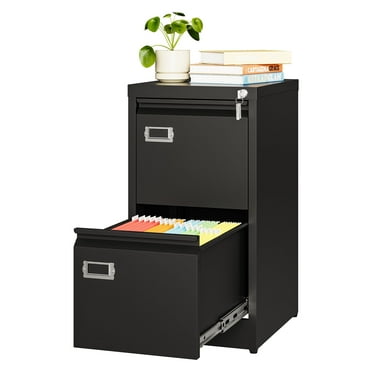 AUHUP 2 Drawer Metal File Cabinet with Lock, Black Vertical Filing Storage Cabinet for Home Office Letter, A4, Legal Papers