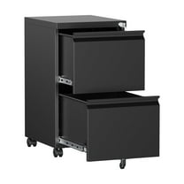 AUHUP 2 Drawer Mobile File Cabinet with Lock, Metal Filing Cabinet with Wheels for Legal/Letter/A4 File, Under Desk File Cabinets for Home Office, Black,Fully Assembled