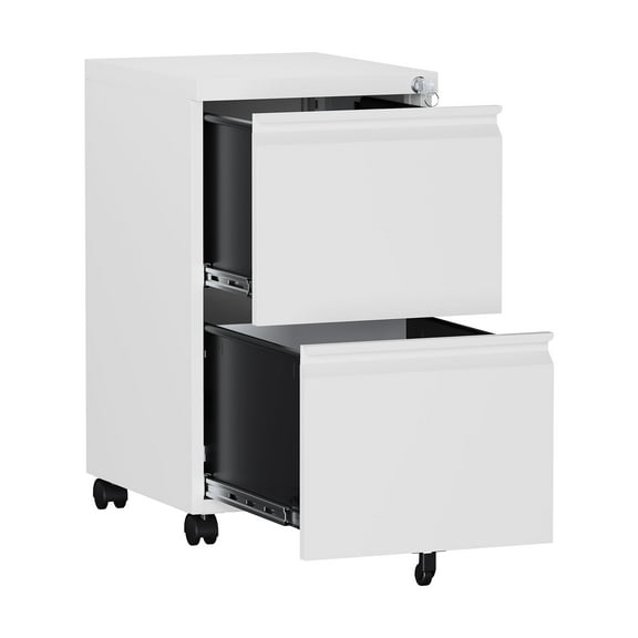 AUHUP 2 Drawer Mobile File Cabinet with Lock, Metal Filing Cabinet with Wheels for Legal/Letter/A4 File, Under Desk File Cabinets for Home Office, White,Fully Assembled