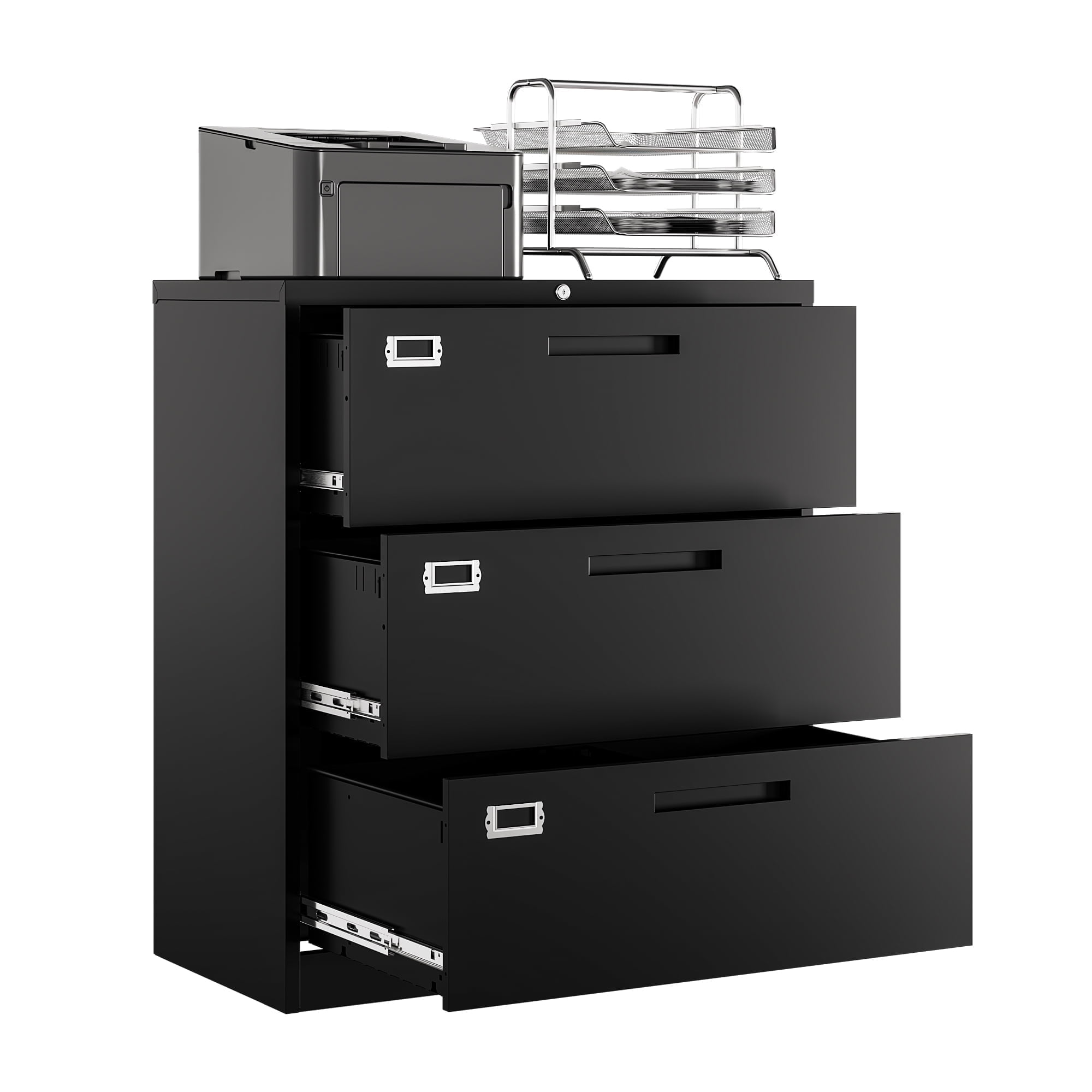 AUHUP 3 Drawer File Cabinet with Lock, Metal Lateral Filing Storage Cabinet Fits Letter/Legal/F4/A4 Size, File Cabinets for Home Office (Black-Assembly Required)