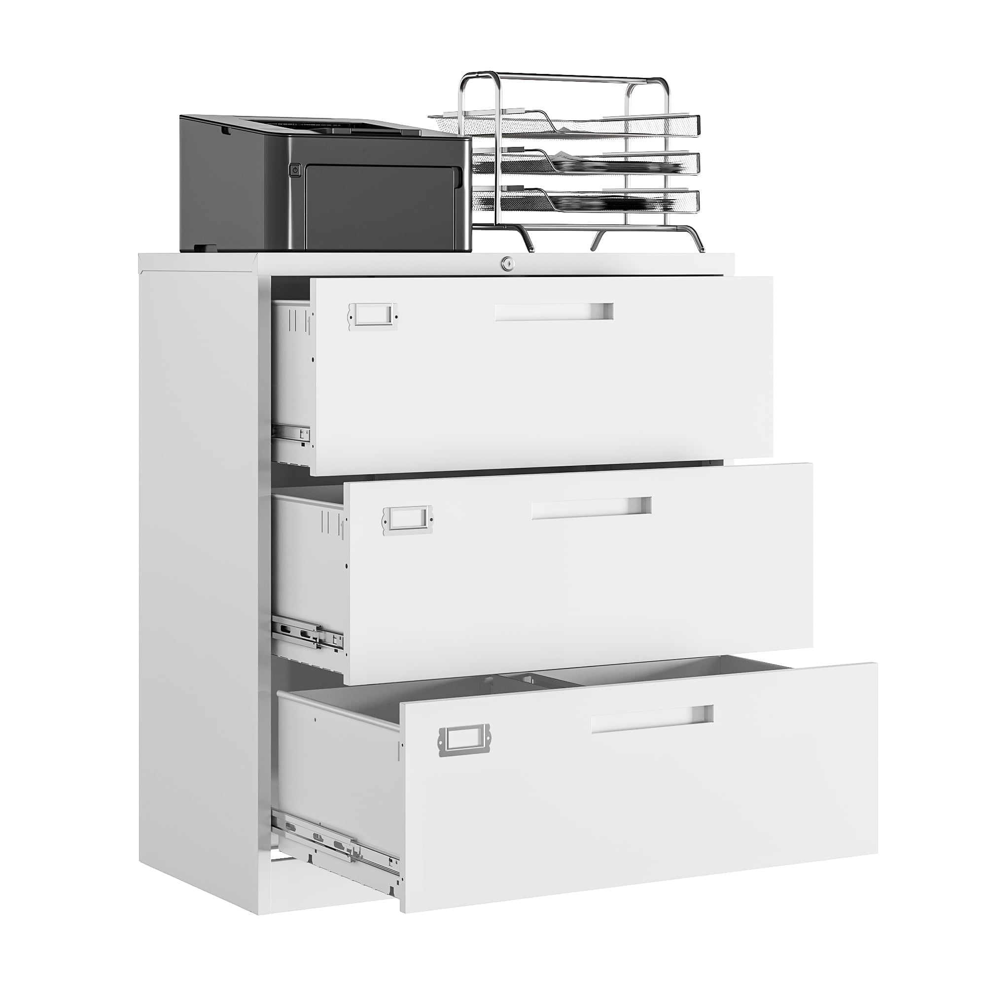 AUHUP 3 Drawer File Cabinet with Lock, Metal Lateral Filing Storage Cabinet Fits Letter/Legal/F4/A4 Size, File Cabinets for Home Office (White-Assembly Required)