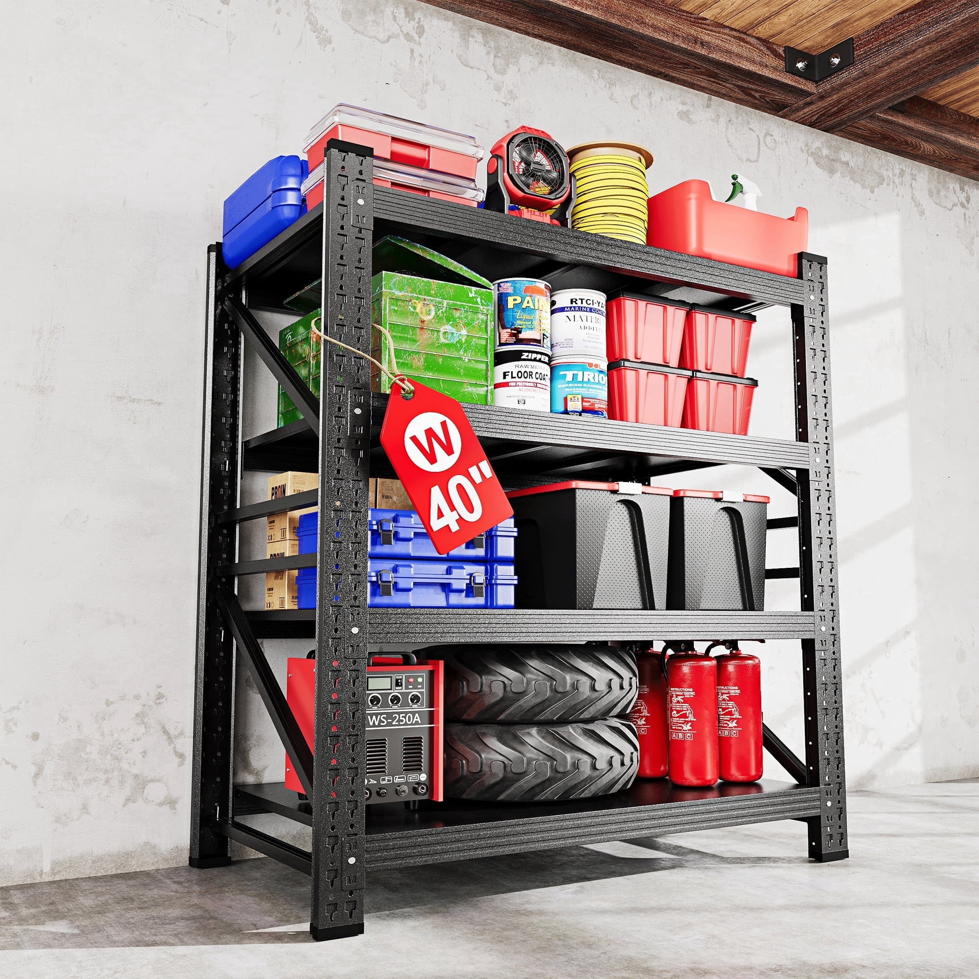 32 Unit Rack AUHUP 4-Tier Garage Storage Shelves 3000LBS Heavy Duty Metal Shelving ...