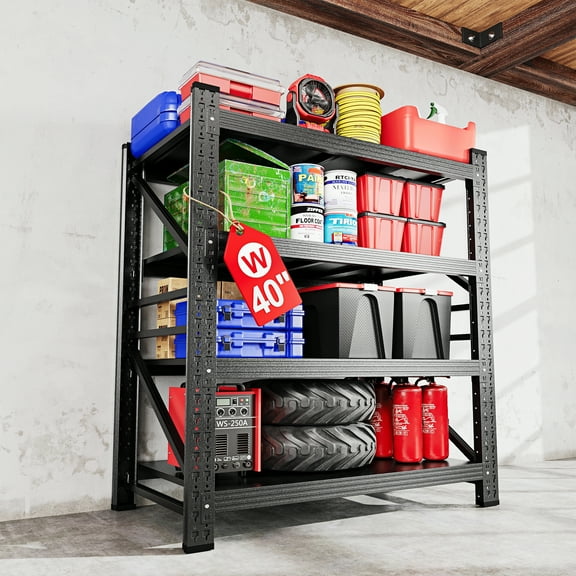 AUHUP 4-Tier Garage Storage Shelves 3000LBS Heavy Duty Metal Shelving 40" W Shelving Unit for Warehouse, Basement Industrial, Commercial Utility Rack Shelf, Black,59"H x 40"W x 19"D