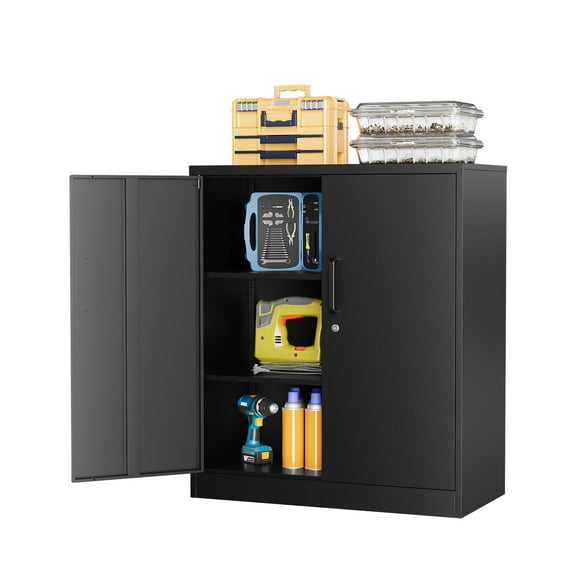 AUHUP 35" Metal Cabinet with Locking Doors and 2 Adjustable Shelves, Black Garage Storage Cabinet for Warehouse, Basement, Home Office, Tool File Storage Utility Cabinets