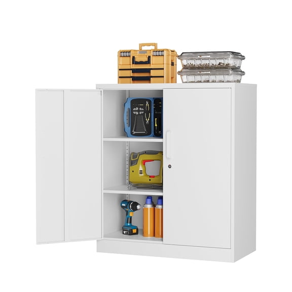 AUHUP 35" Metal Cabinet with Locking Doors and 2 Adjustable Shelves, White Garage Storage Cabinet for Warehouse, Basement, Home Office, Tool File Storage Utility Cabinets