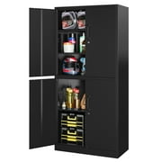 AUHUP 4 Doors Garage Storage Cabinets with 3 Adjustable Shelves, 71"H Locking Steel Storage Cabinet for Home Office, Garage,Warehouse,Workshop (Black)