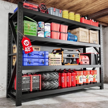AUHUP 4-Tier Garage Storage Shelves 3000LBS Heavy Duty Metal Shelving 48" W Shelving Unit for Warehouse,Basement Industrial,Home Utility Rack Shelf, Black