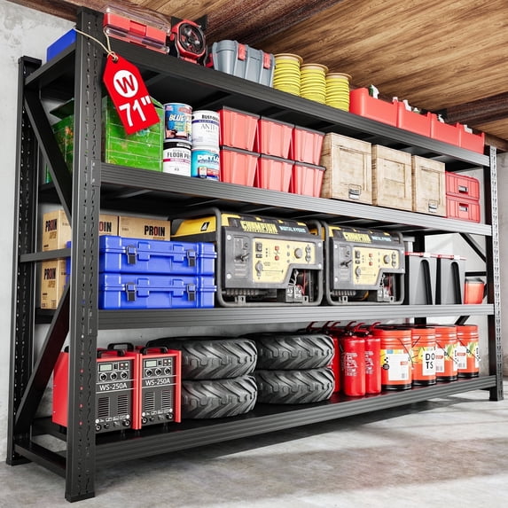 AUHUP 4-Tier Garage Storage Shelves 5000LBS Heavy Duty Metal Shelving 71" W Shelving Unit for Warehouse,Basement Industrial,Commercial Utility Rack Shelf, Black