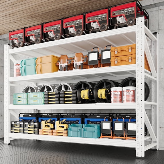 AUHUP 4-Tier Garage Storage Shelves 5000LBS Heavy Duty Metal Shelving 60" W Shelving Unit for Warehouse,Basement Industrial,Commercial Utility Rack Shelf, White, 70"H x 60"W x 24"D