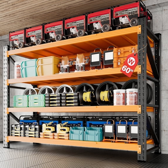 AUHUP 4-Tier Garage Storage Shelves 5000LBS Heavy Duty Metal Shelving 60" W Shelving Unit for Warehouse,Basement Industrial,Commercial Utility Rack Shelf, Black&Orange, 70"H x 60"W x 24"D