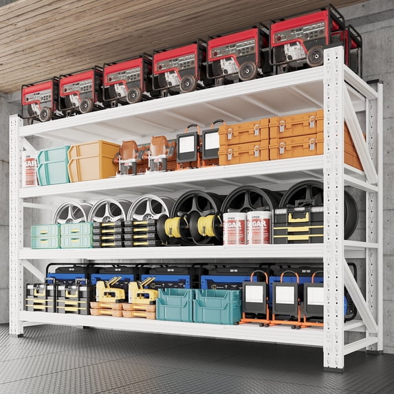 AUHUP 4-Tier Garage Storage Shelves 5000LBS Heavy Duty Metal Shelving 71" W Shelving Unit for Warehouse,Basement Industrial,Commercial Utility Rack, 71"W x 24"D x 70"H,White