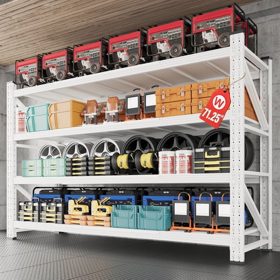 AUHUP 4-Tier Garage Storage Shelves 5000LBS Heavy Duty Metal Shelving 71" W Shelving Unit for Warehouse,Basement Industrial,Commercial Utility Rack, 71"W x 24"D x 70"H,White