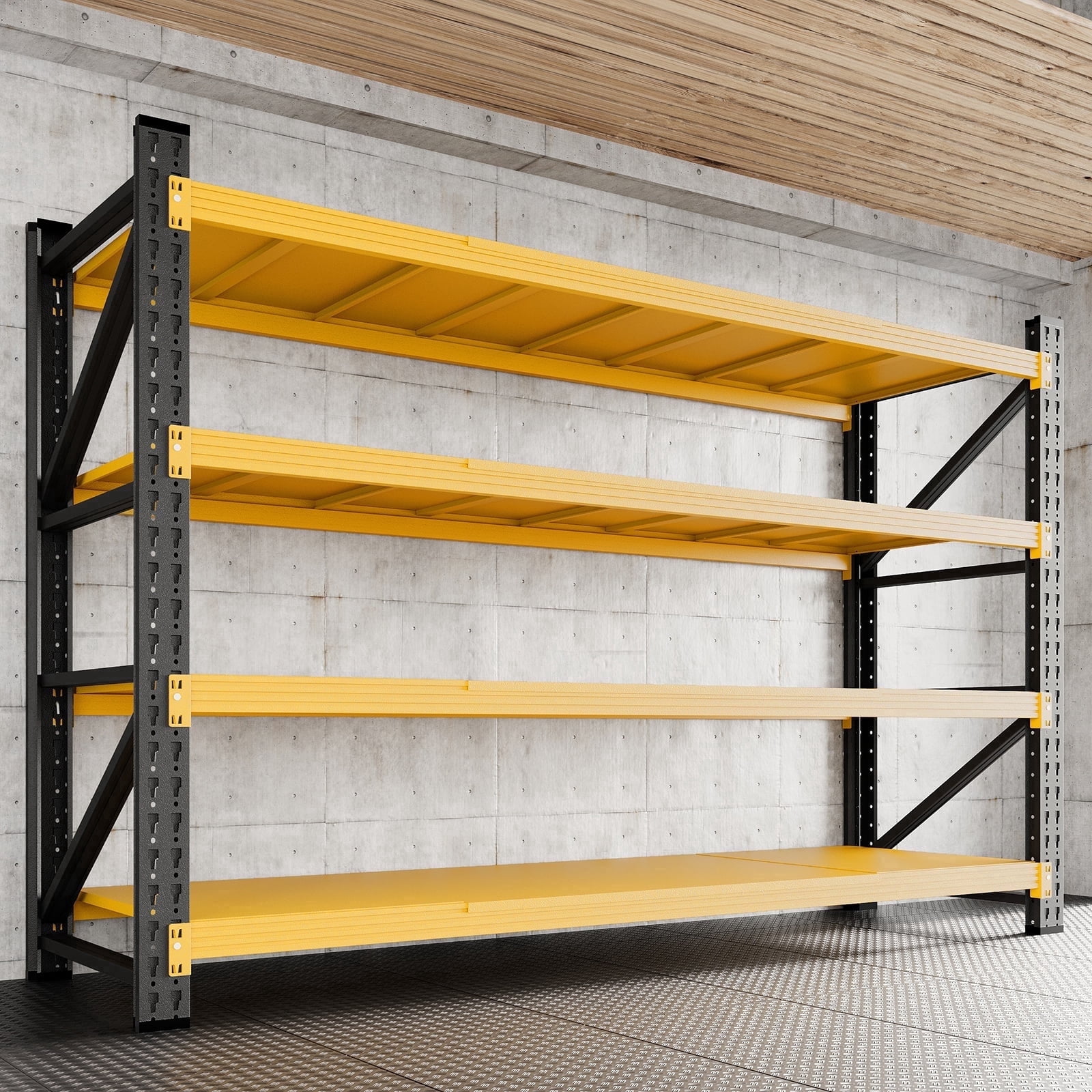 AUHUP 4-Tier Garage Storage Shelves 5000LBS Heavy Duty Metal Shelving 71" W Shelving Unit for Warehouse,Basement Industrial,Commercial Utility Rack Shelf,71"W x 24"D x 70"H, Black & Yellow