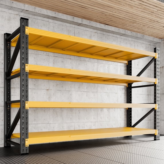 AUHUP 4-Tier Garage Storage Shelves 5000LBS Heavy Duty Metal Shelving 71" W Shelving Unit for Warehouse,Basement Industrial,Commercial Utility Rack Shelf,71"W x 24"D x 70"H, Black & Yellow