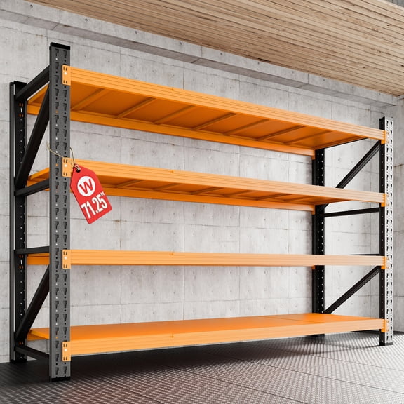 AUHUP 4-Tier Garage Storage Shelves 5000LBS Heavy Duty Metal Shelving 71" W Shelving Unit for Warehouse,Basement Industrial,Commercial Utility Rack Shelf, Black & Orange
