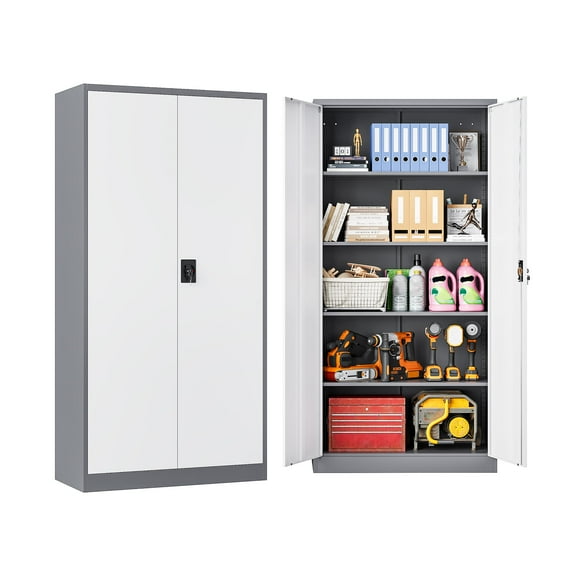 AUHUP 71" Metal Cabinet with 4 Adjustable Shelves, Garage Storage Cabinets with Locking Doors,Tool Storage Cabinet for Home Office,Warehouse,Workshop(Black)