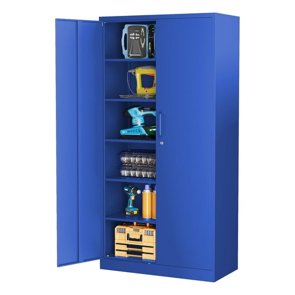 AUHUP 71" Metal Cabinet with Locking Doors and 5 Adjustable Shelves, Blue Garage Storage Cabinet for Warehouse, Basement, Home Office, Tool File Storage Utility Cabinets