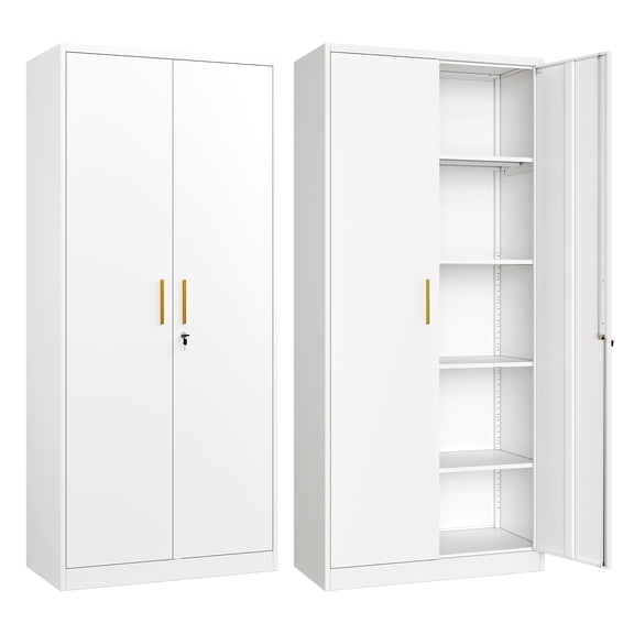 AUHUP 71" Metal Cabinet with Locking Doors and Adjustable Shelves, White Garage Storage Cabinet for Warehouse, Basement, Home Office, Tool File Storage Utility Cabinets