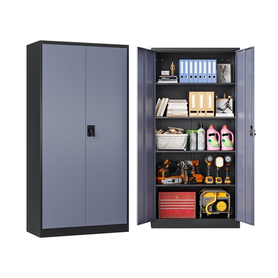 AUHUP 72" Metal Cabinet with 4 Adjustable Shelves, Garage Storage Cabinets with Locking Doors,Tool Storage Cabinet for Home Office,Warehouse,Workshop(Black Gray)