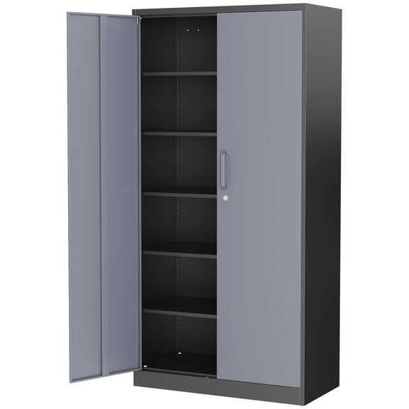AUHUP 72" Metal Cabinet with Locking Doors and 5 Adjustable Shelves, Black Gray Garage Storage Cabinet for Warehouse, Basement, Home Office, Tool File Storage Utility Cabinets
