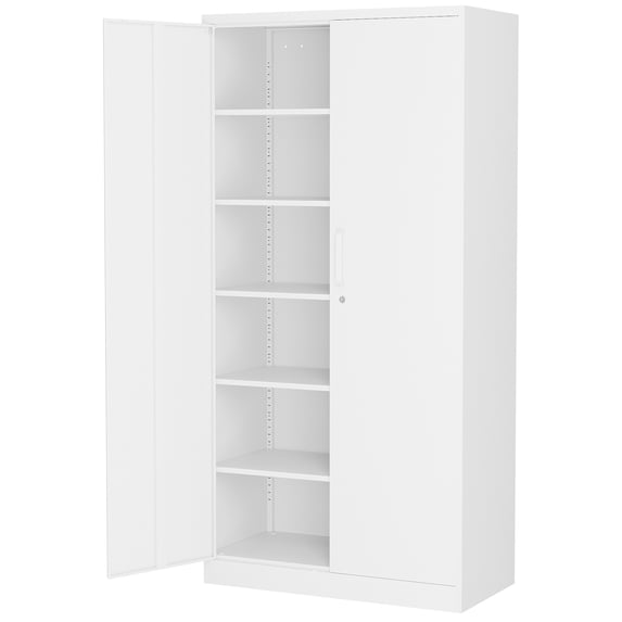 AUHUP 72" Metal Cabinet with Locking Doors and 5 Adjustable Shelves, White Garage Storage Cabinet for Warehouse, Basement, Home Office, Tool File Storage Utility Cabinets