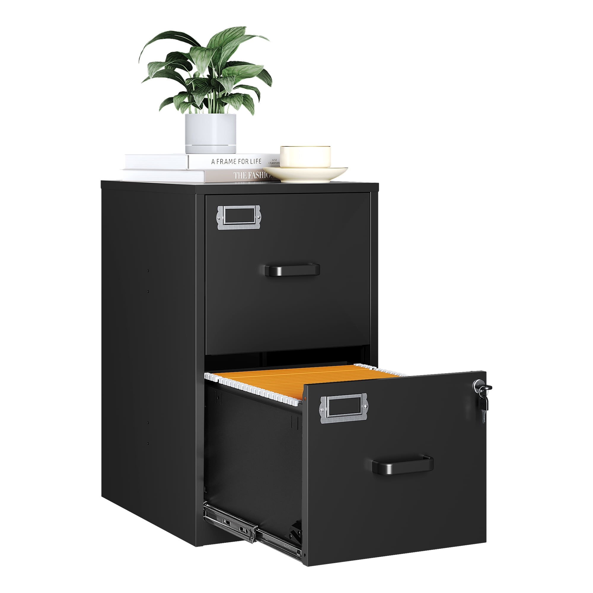 AUHUP Metal File Cabinet with 2 Drawers, Steel Filing Cabinets with Lock for Home Office Legal/Letter/A4 File, Black, Assembly Required