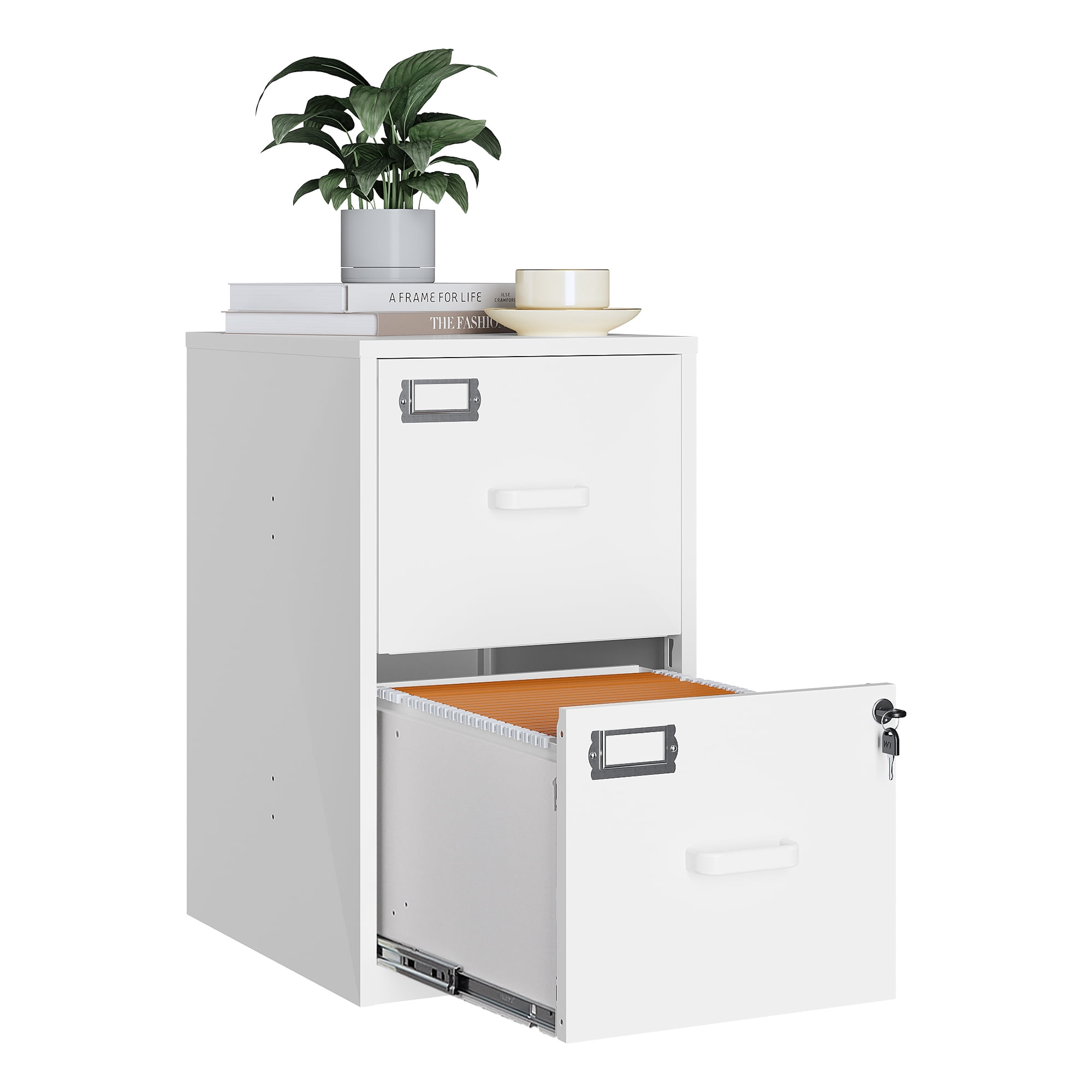 AUHUP Metal File Cabinet with 2 Drawers, Steel Filing Cabinets with Lock for Home Office Legal/Letter/A4 File, White, Assembly Required