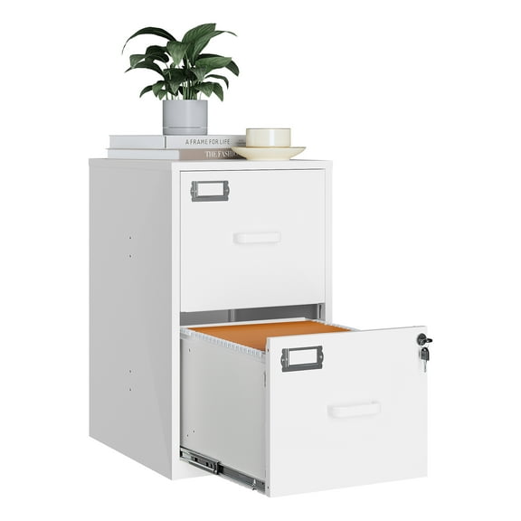 AUHUP Metal File Cabinet with 2 Drawers, Steel Filing Cabinets with Lock for Home Office Legal/Letter/A4 File, White, Assembly Required